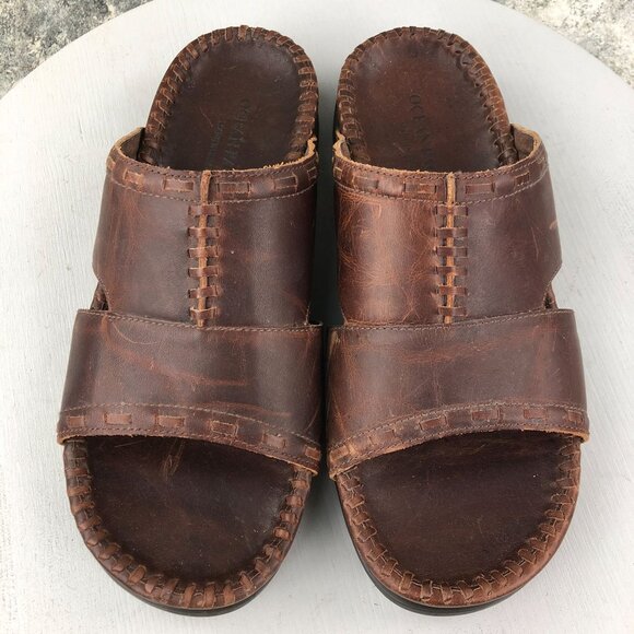 Ocean Pacific Men\'s Size 9 Karma Brown Leather Open Toe Slip On Sandals BRAZIL main image 14